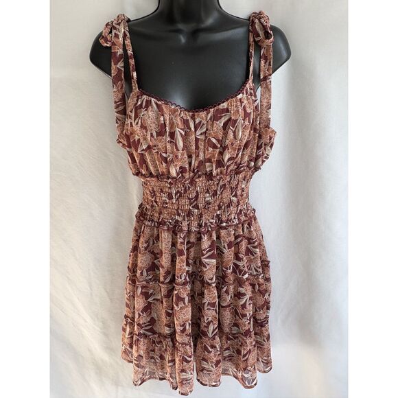 Trixxi Dresses & Skirts - Trixxi Ruffle Fit n Flare Dress Floral Burgundy Brown Prairie Cottage XL Tiered